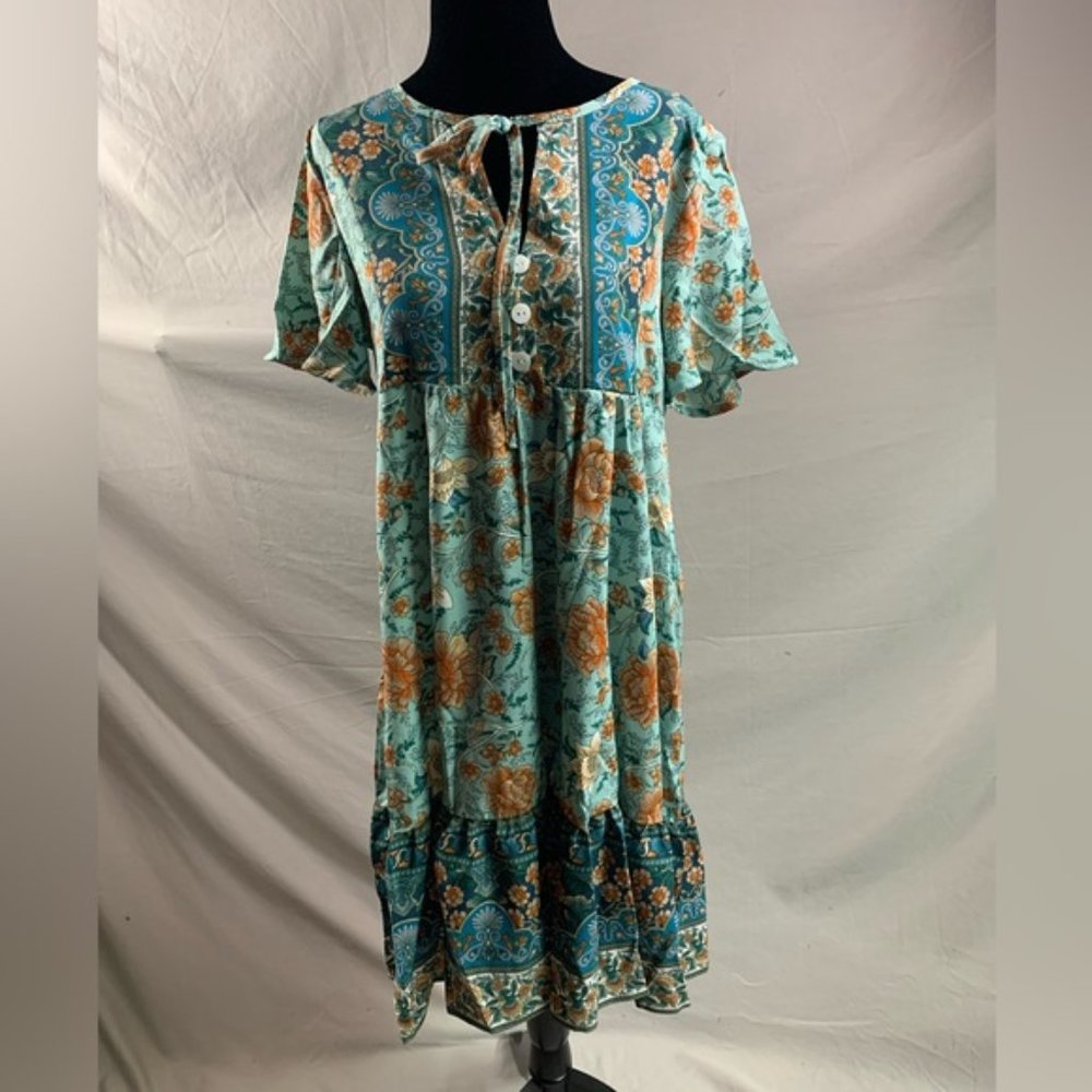 Boho Floral Print Smock Dress - Picture 5 of 6